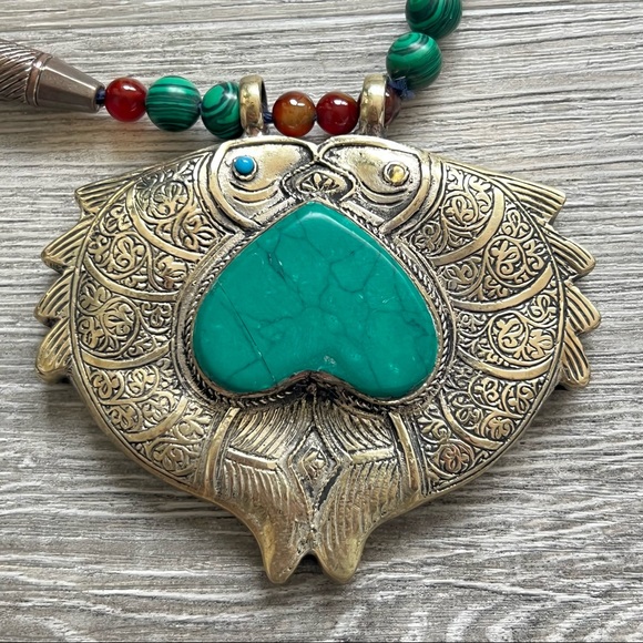 Vintage Afghan Turkmen Malachite Necklace - Picture 3 of 6